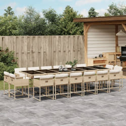 Set da Pranzo da Giardino 17 pz con Cuscini Beige in Polyrattan Vidaxl