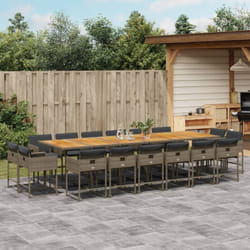 Set da Pranzo da Giardino 17pz con Cuscini Grigio in Polyrattan Vidaxl