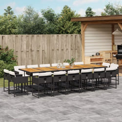 Set da Pranzo da Giardino 17 pz con Cuscini Nero in Polyrattan Vidaxl