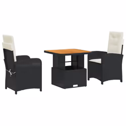 Set da Pranzo da Giardino 3 pz con Cuscini Nero in Polyrattancod mxl 90605 - Vista aggiuntiva 2