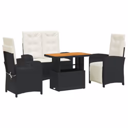 Set da Pranzo da Giardino 4 pz con Cuscini Nero in Polyrattancod mxl 90632 - Vista aggiuntiva 2
