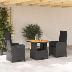 Set da Pranzo da Giardino 3 pz con Cuscini Nero in Polyrattancod mxl 113336