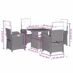 Set da Pranzo da Giardino 5 pz Nero con Cuscini in Polyrattancod mxl 89366 - Vista aggiuntiva 3