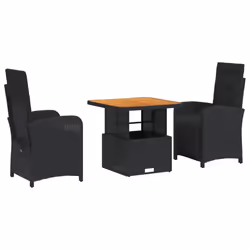 Set da Pranzo da Giardino 3 pz con Cuscini Nero in Polyrattancod mxl 113337 - Vista aggiuntiva 2