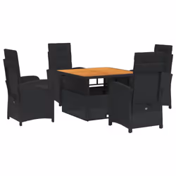Set da Pranzo da Giardino 5 pz Nero con Cuscini in Polyrattancod mxl 89367 - Vista aggiuntiva 2