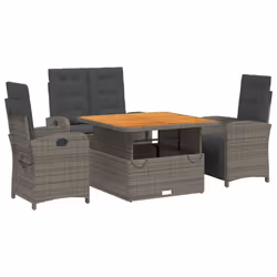 Set da Pranzo da Giardino 4 pz con Cuscini in Polyrattan Grigiocod mxl 90847 - Vista aggiuntiva 2