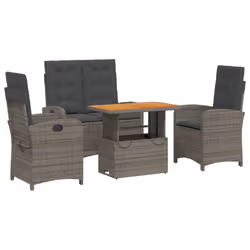 Set da Pranzo da Giardino 4 pz con Cuscini in Polyrattan Grigiocod mxl 90631 - Vista aggiuntiva 2