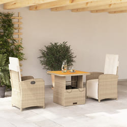 Set da Pranzo da Giardino 3 pz con Cuscini Beige in Polyrattancod mxl 90609