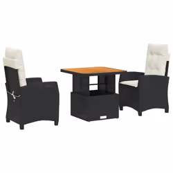 Set da Pranzo da Giardino 3 pz con Cuscini Nero in Polyrattancod mxl 113340 - Vista aggiuntiva 2
