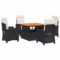 Set da Pranzo da Giardino 5 pz Nero con Cuscini in Polyrattancod mxl 113341 - Vista aggiuntiva 2