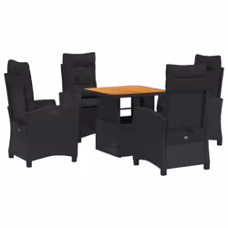 Set da Pranzo da Giardino 5 pz Nero con Cuscini in Polyrattancod mxl 114569 - Vista aggiuntiva 2