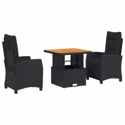 Set da Pranzo da Giardino 3 pz con Cuscini Nero in Polyrattancod mxl 89369 - Vista aggiuntiva 2