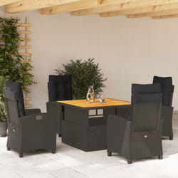 Set da Pranzo da Giardino 5 pz Nero con Cuscini in Polyrattancod mxl 116941