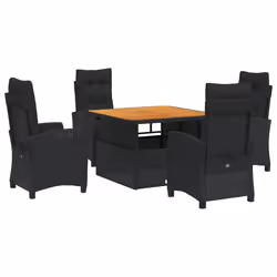 Set da Pranzo da Giardino 5 pz Nero con Cuscini in Polyrattancod mxl 116941 - Vista aggiuntiva 2