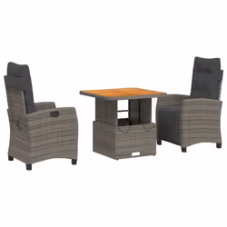 Set da Pranzo da Giardino 3 pz con Cuscini in Polyrattan Grigiocod mxl 113342 - Vista aggiuntiva 2