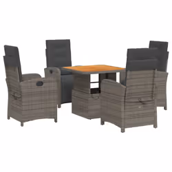 Set da Pranzo da Giardino 5 pz con Cuscini in Polyrattan Grigiocod mxl 113347 - Vista aggiuntiva 2