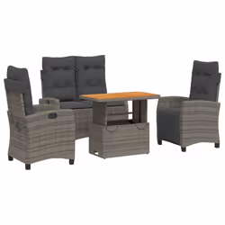 Set da Pranzo da Giardino 4 pz con Cuscini in Polyrattan Grigiocod mxl 90560 - Vista aggiuntiva 2