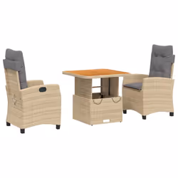 Set da Pranzo da Giardino 3 pz con Cuscini Beige in Polyrattancod mxl 113345 - Vista aggiuntiva 2