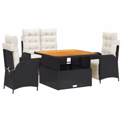 vidaXL Set da Pranzo da Giardino 4 pz con Cuscini Nero in Polyrattan - Vista aggiuntiva 2