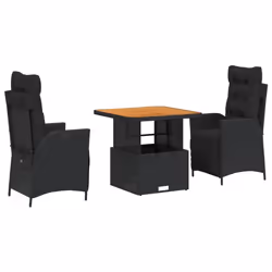 vidaXL Set da Pranzo da Giardino 3 pz con Cuscini Nero in Polyrattan - Vista aggiuntiva 2
