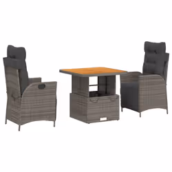 vidaXL Set da Pranzo da Giardino 3 pz con Cuscini in Polyrattan Grigio - Vista aggiuntiva 2