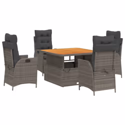 vidaXL Set da Pranzo da Giardino 5 pz con Cuscini in Polyrattan Grigio - Vista aggiuntiva 2