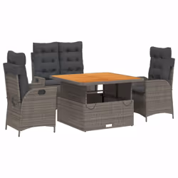 vidaXL Set da Pranzo da Giardino 4 pz con Cuscini in Polyrattan Grigio - Vista aggiuntiva 2