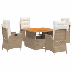 vidaXL Set da Pranzo da Giardino 5 pz con Cuscini Beige in Polyrattan - Vista aggiuntiva 2