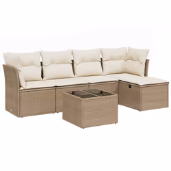 vidaXL Set Divano da Giardino 6 pz con Cuscini Beige in Polyrattan - Vista aggiuntiva 2