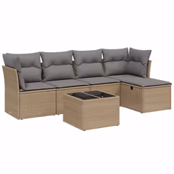vidaXL Set Divano da Giardino 6 pz con Cuscini Beige Misto Polyrattan - Vista aggiuntiva 2