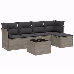 vidaXL Set Divano da Giardino 6 pz con Cuscini Grigio in Polyrattan - Vista aggiuntiva 2