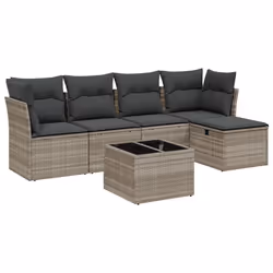 vidaXL Set Divano da Giardino 6pz con Cuscini Grigio Chiaro Polyrattan - Vista aggiuntiva 2