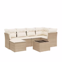 vidaXL Set Divani da Giardino 7 pz con Cuscini Beige in Polyrattan - Vista aggiuntiva 2