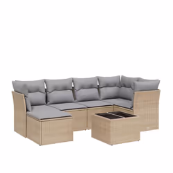 vidaXL Set Divano da Giardino 7 pz con Cuscini Beige Misto Polyrattan - Vista aggiuntiva 2