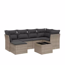 vidaXL Set Divani da Giardino 7 pz con Cuscini Grigio in Polyrattan - Vista aggiuntiva 2