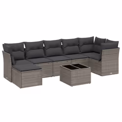 vidaXL Set Divano da Giardino 8pz con Cuscini Grigio Chiaro Polyrattan - Vista aggiuntiva 2
