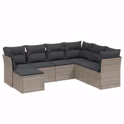vidaXL Set Divani da Giardino 7pz con Cuscini Grigio Chiaro Polyrattan - Vista aggiuntiva 2