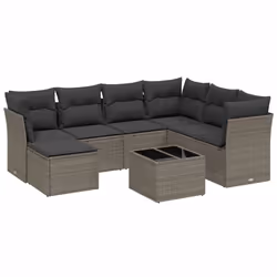 vidaXL Set Divano da Giardino 8pz con Cuscini Grigio Chiaro Polyrattan - Vista aggiuntiva 2