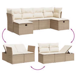 vidaXL Set Divano da Giardino 6 pz con Cuscini Beige in Polyrattan - Vista aggiuntiva 3