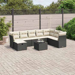 vidaXL Set Divani da Giardino 9 pz con Cuscini Nero in Polyrattan