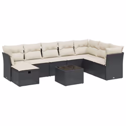 vidaXL Set Divani da Giardino 9 pz con Cuscini Nero in Polyrattan - Vista aggiuntiva 2