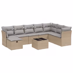 Set Divano da Giardino 9 pz con Cuscini Beige Misto Polyrattancod mxl 90515 - Vista aggiuntiva 2