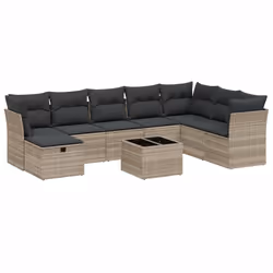 vidaXL Set Divano da Giardino 9pz con Cuscini Grigio Chiaro Polyrattan - Vista aggiuntiva 2