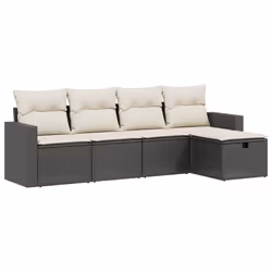 vidaXL Set Divani da Giardino 5 pz con Cuscini in Polyrattan Nero - Vista aggiuntiva 2
