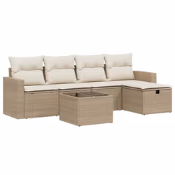 vidaXL Set Divano da Giardino 6 pz con Cuscini Beige in Polyrattan - Vista aggiuntiva 2