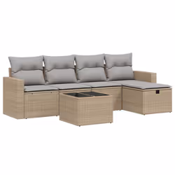 vidaXL Set Divano da Giardino 6 pz con Cuscini Beige Misto Polyrattan - Vista aggiuntiva 2