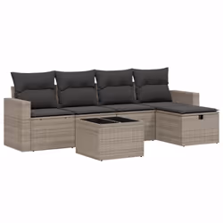 vidaXL Set Divano da Giardino 6 pz con Cuscini Grigio in Polyrattan - Vista aggiuntiva 2