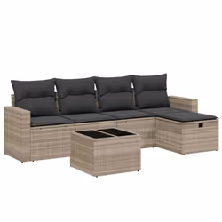 vidaXL Set Divano da Giardino 6pz con Cuscini Grigio Chiaro Polyrattan - Vista aggiuntiva 2