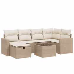 vidaXL Set Divani da Giardino 7 pz con Cuscini Beige in Polyrattan - Vista aggiuntiva 2