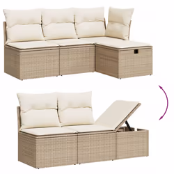 vidaXL Set Divani da Giardino 7 pz con Cuscini Beige in Polyrattan - Vista aggiuntiva 3